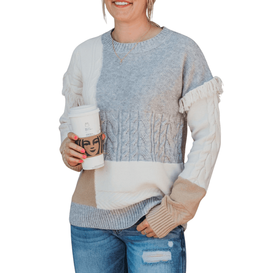 Color Block Cable Mix Sweater - The Boutique Outlet