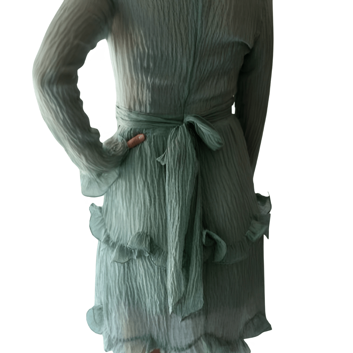 Sage Swirl Ruffle Dress - Dress - The Boutique Outlet