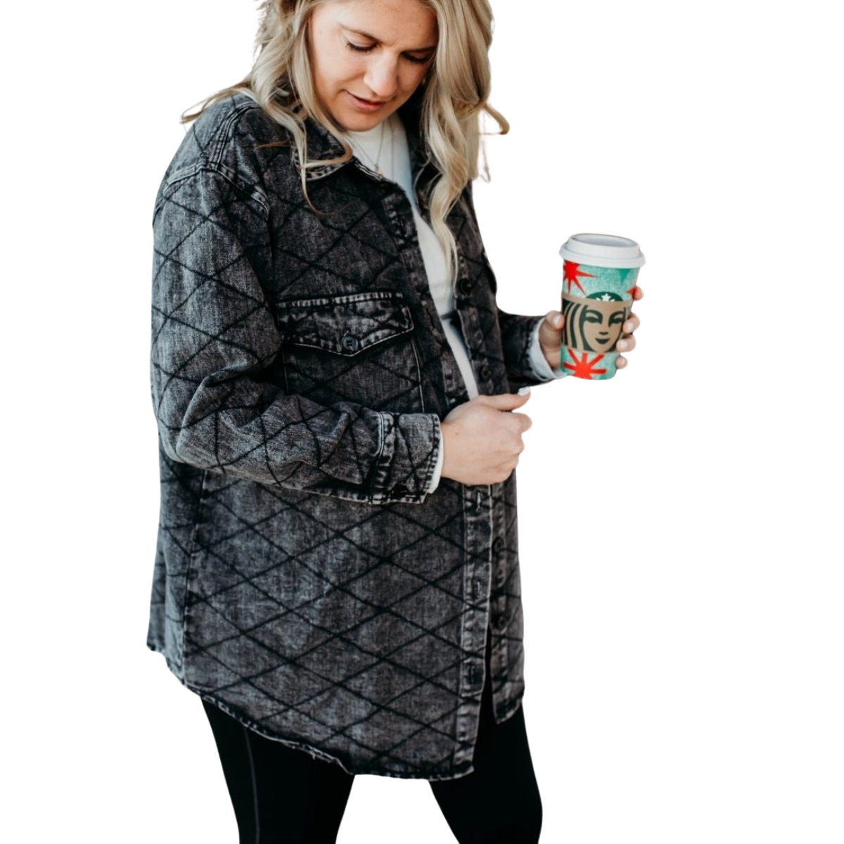Quilted Washed Grey Shacket