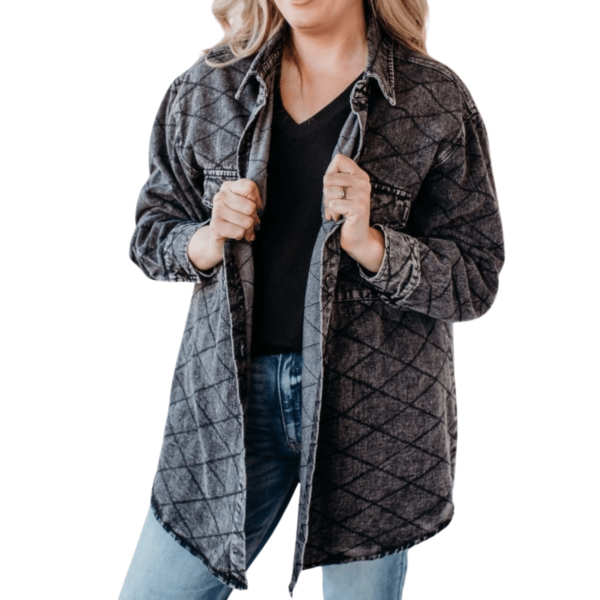 Quilted Washed Grey Shacket - Jacket - The Boutique Outlet