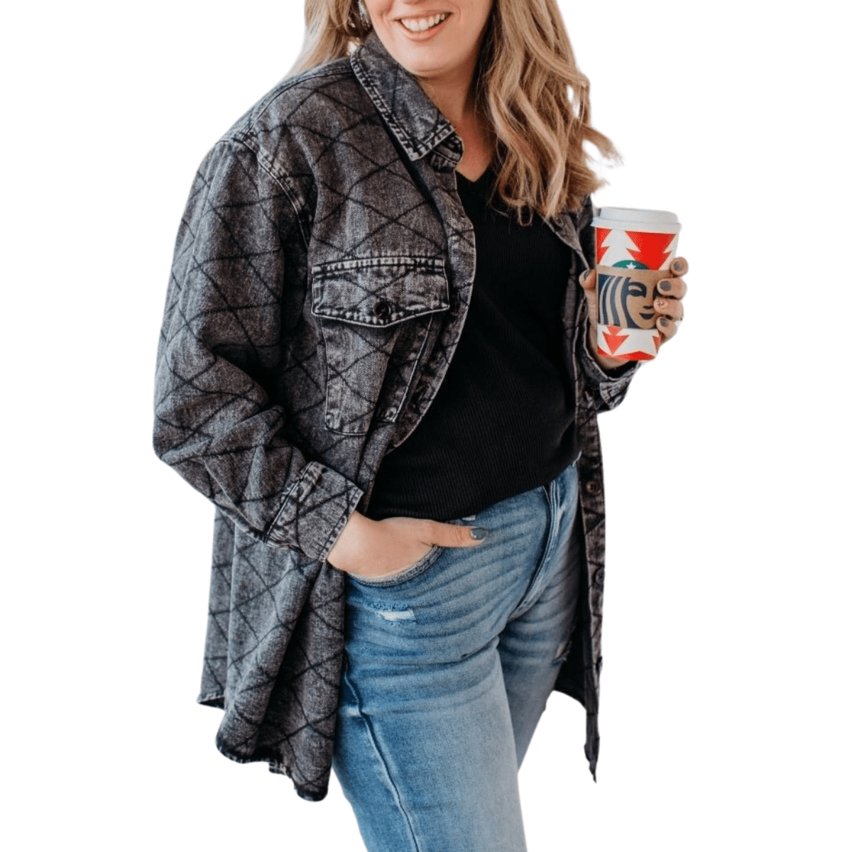 Quilted Washed Grey Shacket - Jacket - The Boutique Outlet