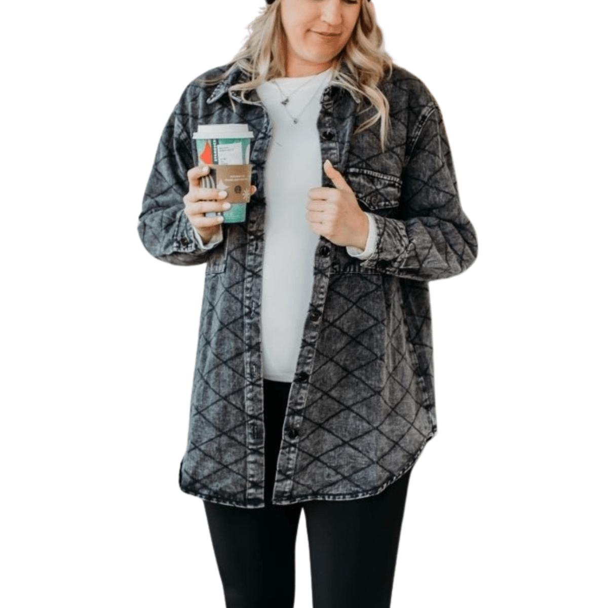 Quilted Washed Grey Shacket - Jacket - The Boutique Outlet