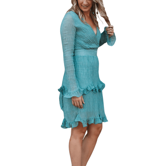 Sage Swirl Ruffle Dress - Dress - The Boutique Outlet