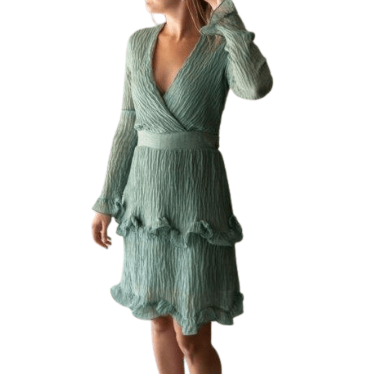 Sage Swirl Ruffle Dress - Dress - The Boutique Outlet